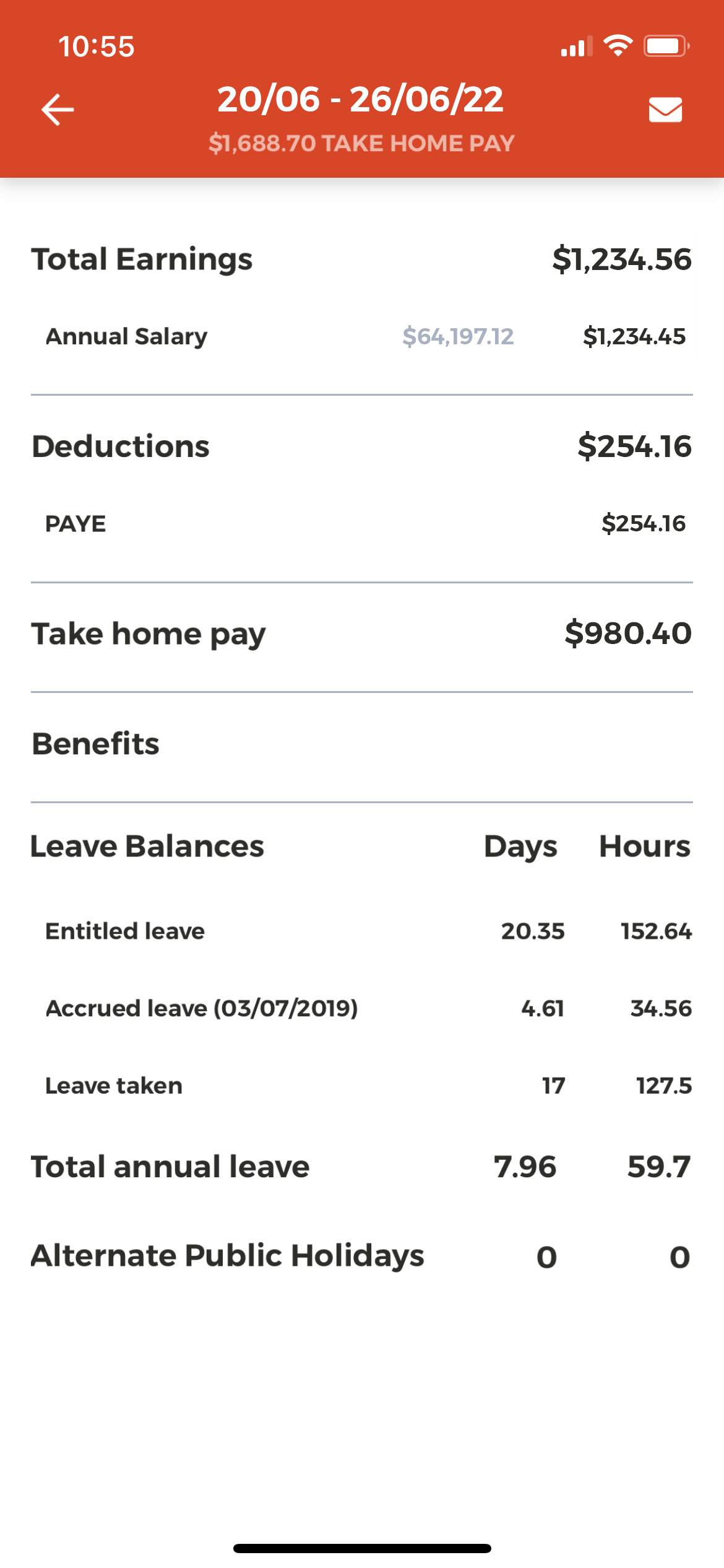 PaySauce Employee App - Payslip