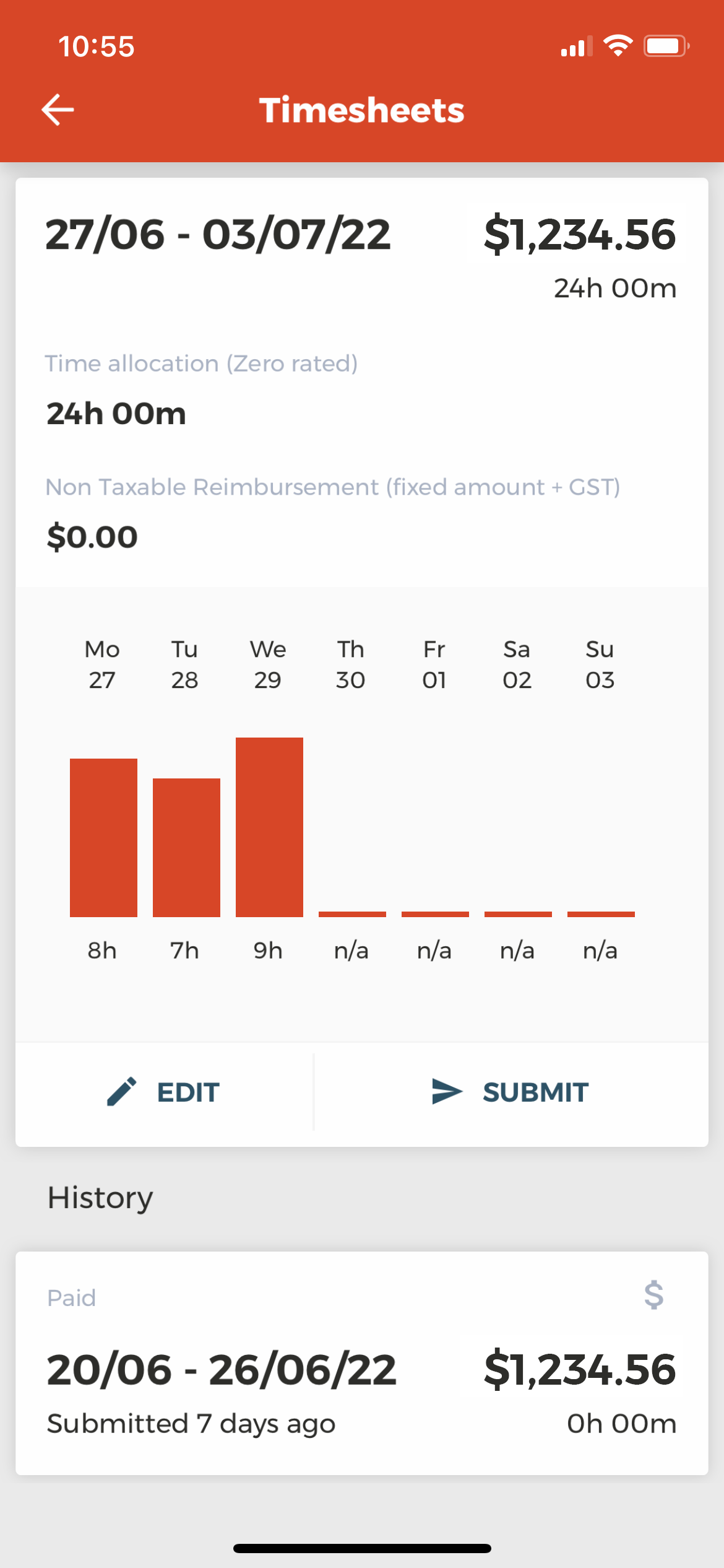 PaySauce Employee App - Timesheets